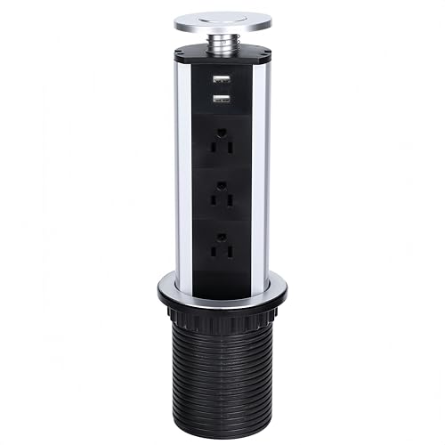 Pulling Up USB Outlet, Desktop Worktop Kitchen Electric Socket 3-Outlet Power Socket + 2 USB Port Charger for Office, Meeting Room, Home