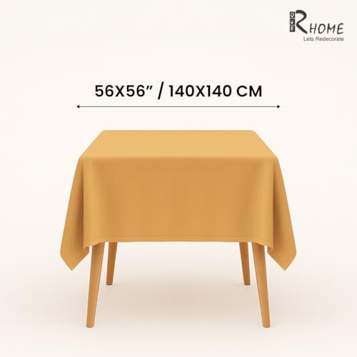 Image of R home 100% Cotton Solid Table Cover | Yellow | 56 x 56 Inch I 200 GSM Thick Fabric, Anti-Skid | Machine Washable & Reusable | Ideal for Dining Table & Centre Table, Easy Maintenance