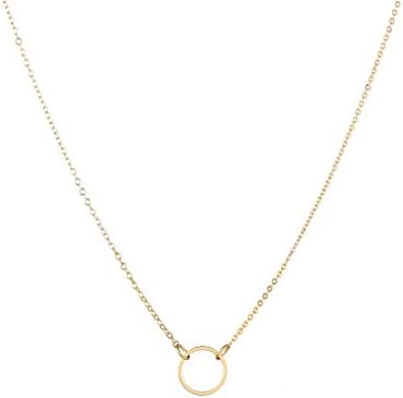 S.J JEWELRY Womens Simple Delicate Handmade 14k Gold Plated/Rose Gold Plated Dainty Circle Thin Open Circle Chain Star Choker Necklace-CK1-RD-L