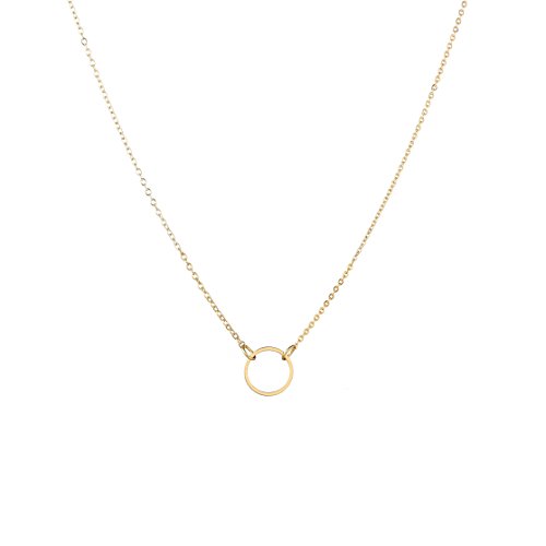 S.J JEWELRY Womens Simple Delicate Handmade 14k Gold Plated/Rose Gold Plated Dainty Circle Thin Open Circle Chain Star Choker Necklace-CK1-RD-L