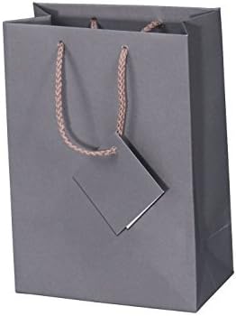 RJ Displays 10 Pack Large Gray Matte Paper Gift Bags with Handles, Solid Shopping Tote Bag, Paper Gifts Bags for Retail Sales, Weddings & Gifts Giving, Large Gift Bag with Handles, 8 x 5 x 10 Inches
