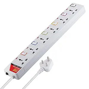 MX 6 Outlet Power Strip with Universal Socket & LED Indicator Individual Color Switch with Circuit Breaker Protection Spike Guard Extension Board with Child Safety Shutter, 1.5 Meter (White, MX-3536)