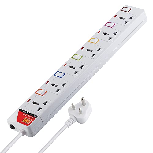 Image of MX 6 Socket Power Strip with Individual Switches, LED Indicator & Child Safety Shutters | Universal Sockets with 1.5 Meter Heavy Duty Cord | Surge Protector Power Extension Board