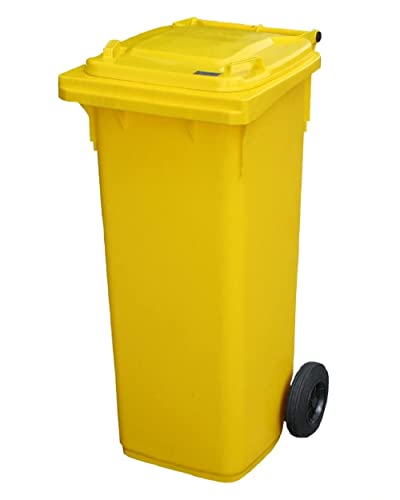 BritishBins Yellow 140 ltr Wheelie Bin - Mid Size Household Wheelie Bin (For Many Councils) - Tough & Durable - For All Your Outdoor Rubbish & Recycling - EN840 Certified & Tested