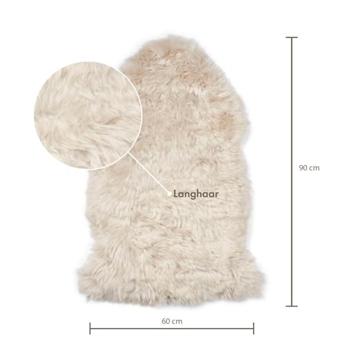 Nordic Sheep Lammfell Langhaarig 90x60 cm | Lammfell Echt für das Sofa, den Stuhl oder rund um den Esstisch | Jedes Lammfell Teppich ist EIN Unikat und von der Natur geschaffen | Farbe: Beige