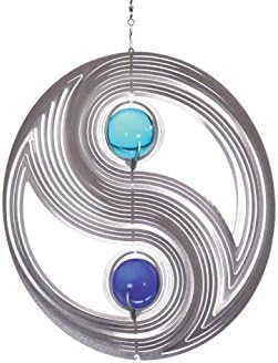 Wind Spinner with Gazing Glass Ball| Feng Shui 3D Stainless Steel Hanging Spinners Yin Yang Crystal Wind Spinner Metal Stainless Steel Hanging Crafts Ornaments