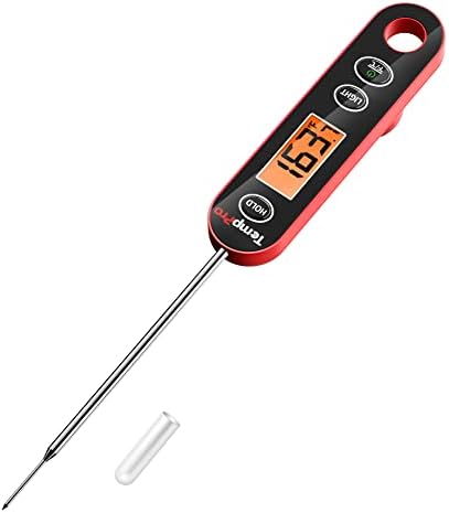 TempPro E30 Digital Meat Thermometer with Long Probe Kitchen Instant Read Cooking Food Thermometer for BBQ Smoker Grilling Oil Deep Fry Candy Thermometer with Large Backlit Display, Black/red