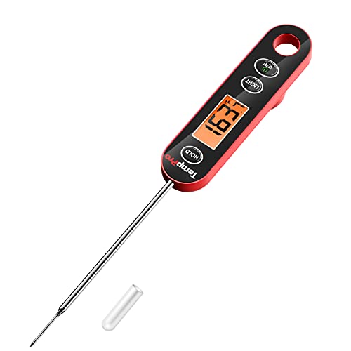Temppro E30 Digital Meat Thermometer With Long Probe Kitchen Instant Read Cooking Food Thermometer For Bbq Smoker Grilling Oil Deep Fry Candy Thermometer With Large Backlit Display, Black/Red #TOP2