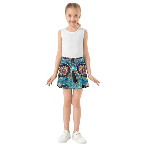 Tennis Skirts for Kids Floral Artistic Blue Skull Flowers Athletic Shorts Girls Skorts Clothes Teen Cheer 4t3