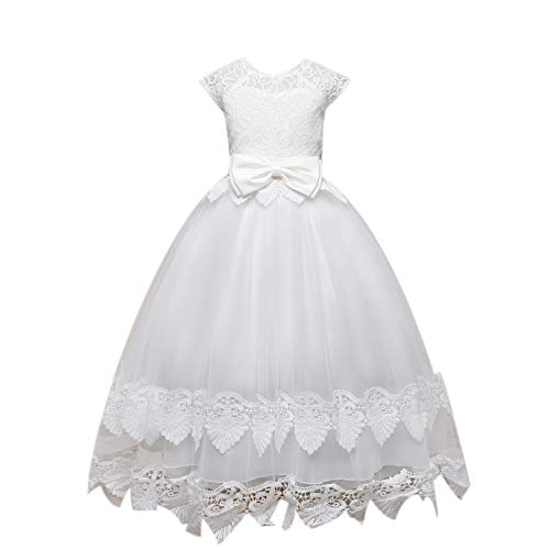 Bebling Robe de Bal à Lacets de Fleurs Première Fille de Communion Robes Blanches, 13-14 Ans