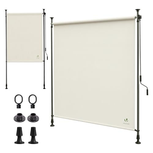 VOUNOT® Toldo Vertical Exterior 200x310cm Toldo Vertical con Manivela sin Agujeros Estores de Protección Visual y Solar Ajustable Pantalla de Privacidad Enrollable para Balcón Terraza Jardín Beige