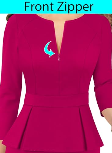 Image of VFSHOW Womens Wear to Work Front Zipper V Neck Peplum Business Office Church Flattering Pencil Sheath Dress