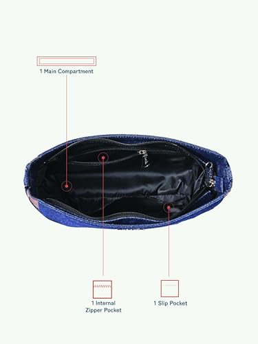 Image of ZOUK Lyra Small Shoulder Bag for Women - Denim & Printed Shoulder Bag with Water-Resistant Lining | Handcrafted Sling Bag with Multiple Pockets & Zip Closure for Daily & Weekend Use |