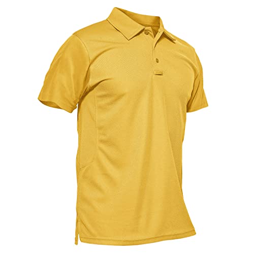 KEFITEVD Mens Polo Athletic Shirts Quick Dry Moisture Wicking Golf Shirts Work Summer Breathable Tops,Yellow,XL