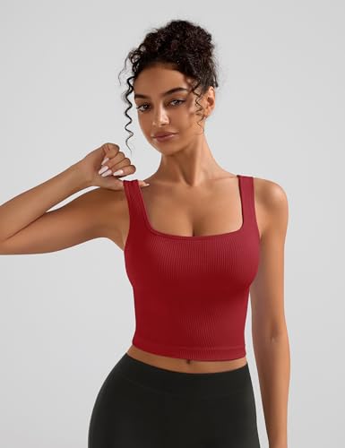 Image of OLCHEE Womens 3 Pack Crop Tank Tops Basic Seamless Ribbed Sleeveless Square Neck Workout Top Summer Exercise Yoga Gym Shirts