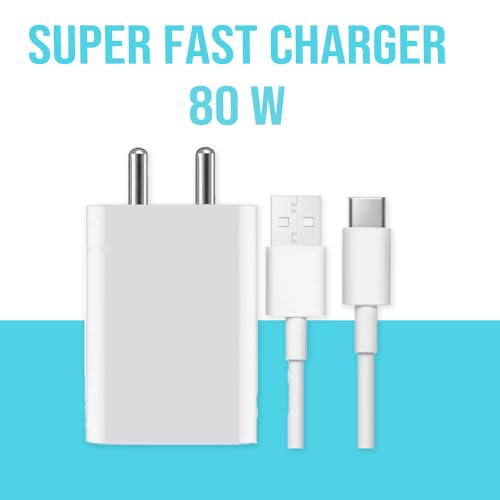 Image of The Black Store Original Fast Smartphone Charger 80W For iQOO U3X, iQOO U3, iQOO U1X, iQOO U1 Flash Quick Charging|Adapter And USB Type C CABLE