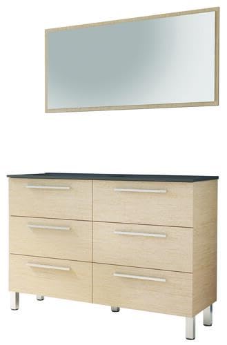 ONDÉE - Meuble à Poser - 120 cm - avec Plan Double Vasque en résine Noir - 6 tiroirs à Fermeture Progressive - Miroir Assorti Inclus - fabriqué en Europe...