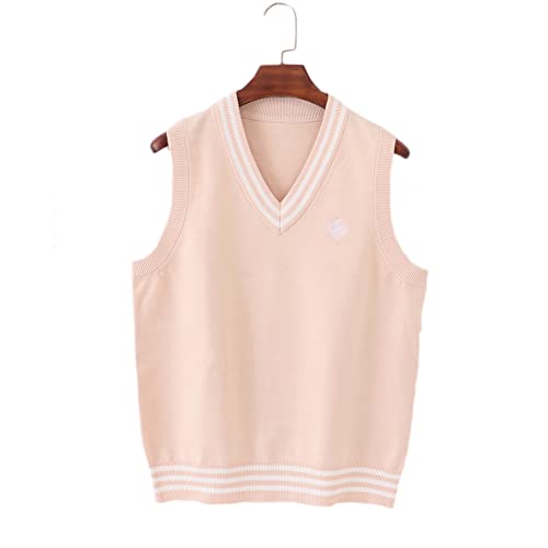 Girls Knitted Cotton V-Neck Vest JK Uniform Pullover Sleeveless Sweater School Cardigan