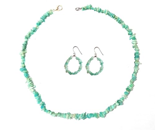 Joyería de amazonita natural con collar y pendientes de plata de ley 925 en talla mediana