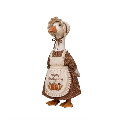 Thanksgiving Pilgrim Porch Goose Outfits Fits 23 Lawn Goose Statue Fall Pumpkin Dress with Happy Thanksgiving Apron & Bonnet Costume for Autumn Yard Patio Garden Decor (Brown 23 inch)