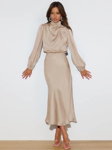 Robe longue plissée en satin fluide pour masquer les formes