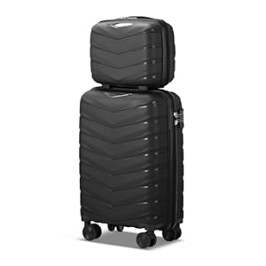 Karl home Luggage Set 2 Piece, PP Hard Shell Suitcase with Spinner Wheels & TSA Lock, Lightweight Carry on Suitcase Set 20in Carry-on with 12 Mini Case, Black