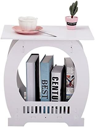 Side Table Small Bedside Table with Storage Shelf Basket Multi-function White Bedside Table Night Stand Storage Shelf for Bedroom Living Room 43.5x30x46CM