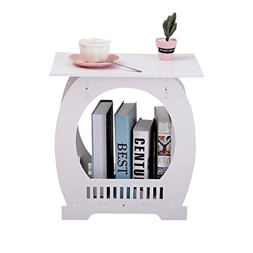 Side Table Small Bedside Table with Storage Shelf Basket Multi-function White Bedside Table Night Stand Storage Shelf for Bedroom Living Room 43.5x30x46CM