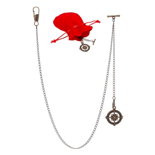 PH PandaHall Pocket Watch Chain, Suit Chain Albert Chain T Bar & Lobster Clasps Watch Chain Vest Chain Pocket Watch Fob T-Bar Chain Curb Link Chain with Compass Pendants for Men Women Wedding