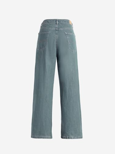 Image of The Souled Store Straight-Fit Denim: Sapphire Women and Girls Buttoned Blue Solid Lightly Washed Straight Fit Cotton Jeans