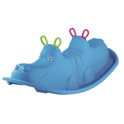 Sport 1 dondolotto Hippo 3 posti in plastica. Dondolo per bambini da 18 mesi. Sedute ergonomiche, seduta centrale e maniglia di sicurezza. Uso indoor ed outdoor. Misure 104x45x35cm. Max 90kg. Blu
