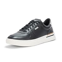 BOSS, Clint Low Profile Leather Sneaker, Black Gloss, 11