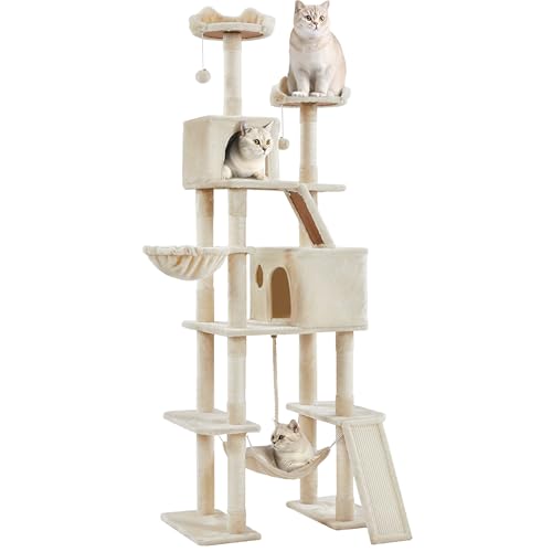 Yaheetech Engineered Wood Plush Sisal Cat Skin Friendly Durable Floor Mount Tower