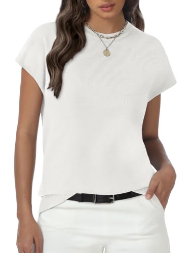 Image of Womens Tops Summer Sweaters Short Sleeve Shirts Dressy Casual Basic Casual Cap Sleeve Tops Beach Vacation Clothes