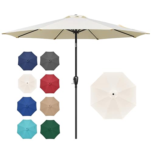 Simple Deluxe 9' Patio Umbrella Outdoor Table Market Yard Umbrella with Push Button Tilt/Crank, 8 Sturdy Ribs for Garden, Deck, Backyard, Pool, Beige
