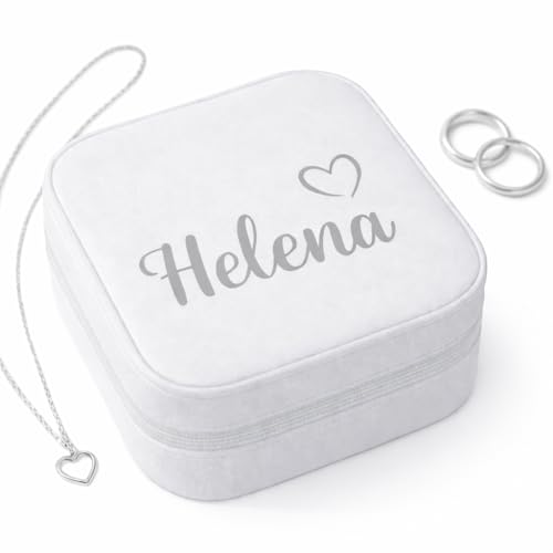 Estojo Porta-Joias viagem, bolsa Personalizado com nome, para presente escrito com Dourado, Coração, Zíper (Cinza claro)