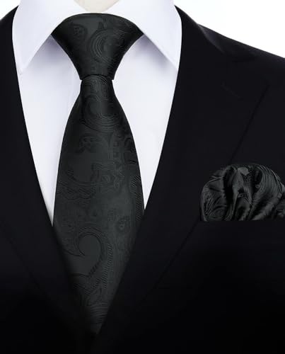 Image of HISDERN Ties for Men Paisley Floral Mens Ties and Pocket Square Cufflinks Set Classic Business Necktie Handkerchief