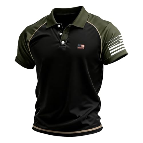 Polo homme 4th of July imprimé drapeau américain haut de sport premium pour le golf
