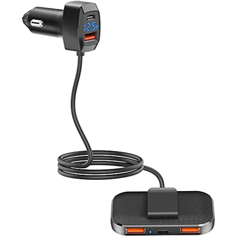 USB C Car Charger,HIDOU 5 Multi Ports Car Cigarette Lighter Adapter 31W Fast Charging with 5FT Cable and Voltage Detection for Back Seat Charging,PD3.0&QC3.0 Type C Charger for Smart Phone Cover