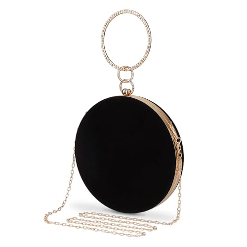Selighting Round Velvet Clutch Purses for Women Evening Bags Formal Wedding Purse Prom Cocktail Party Clutch Hand Bag Black