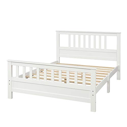 Julyfox White Bed Frame Full 500Lb Heavy Duty, Hard Wood Platform Bed With Headboard Slatted Footboard No Box Spring Needed (Full, White) #TOP2