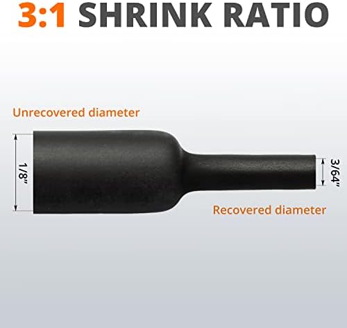 Wirefy 1/8" Heat Shrink Tubing - 3:1 Ratio - Adhesive Lined - Marine Grade Heat Shrink - Black - 50 Feet Roll