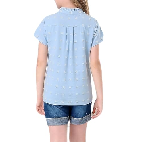 Image of Girls Shirts Short Sleeve Chiffon Shirts Swiss Dot Blouses Top Teen Girls V-Neck Tunics Tee Size 9-14 Years