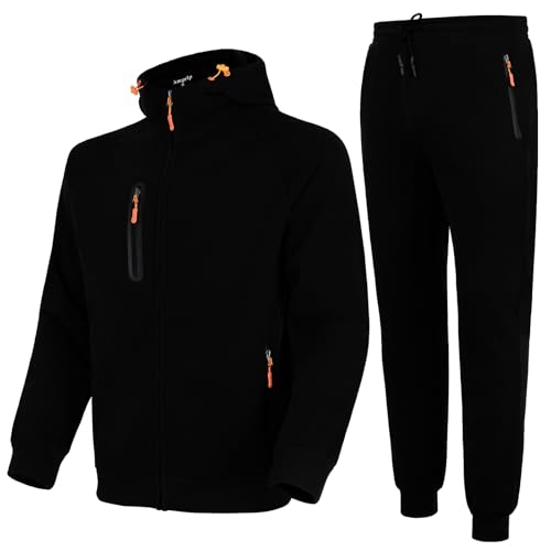 Xmgelp Herren-Sweatsuits, 2-teiliges Set, Fleece, Trainingsanzug, Jogginganzüge, Freizeit-Outfits für Herren, Schwarz, Größe 3XL