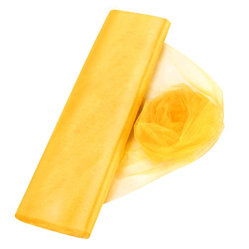 Luxurious Gold Crystal Organza Tulle Sheer Fabric for Stunning Wedding and Event Decor, 19” x 30 Yards