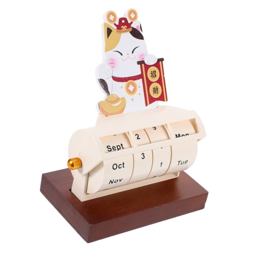 TIDTALEO 木製転式万年暦 卓上置物 家用永続カレンダー 収納便利 年間繰り返し使用可能 オフィスやリビング装飾に
