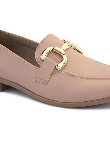 Image of San Frissco Women's Loafers | Solid Round Toe Slip-On Shoes for Women PU Moccasins with Horsebit & Buckle | Comfortable $ Lightweight for Casual, Office & Daily Use