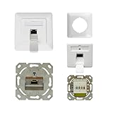 ProfiPatch Netzwerkdose LAN Dose Cat6A 500MHz Unterputz 1x RJ45 Port Anschluss rechts/links POE CAT7,CAT6A,CAT6,CAT5 geschirmt weiß