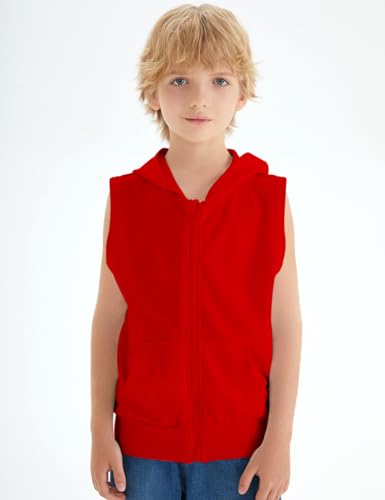 Image of Spring&Gege Boys' Full Zip Sleeveless Hooded Vest Basic Zipper Tank Tops Sweatshirt with Pockets