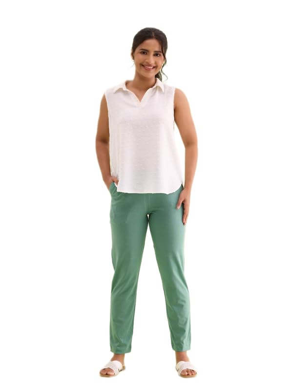 Sponsored Ad - Women Solid Leaf Green Cotton Relaxed Mid Rise Kurti Pants